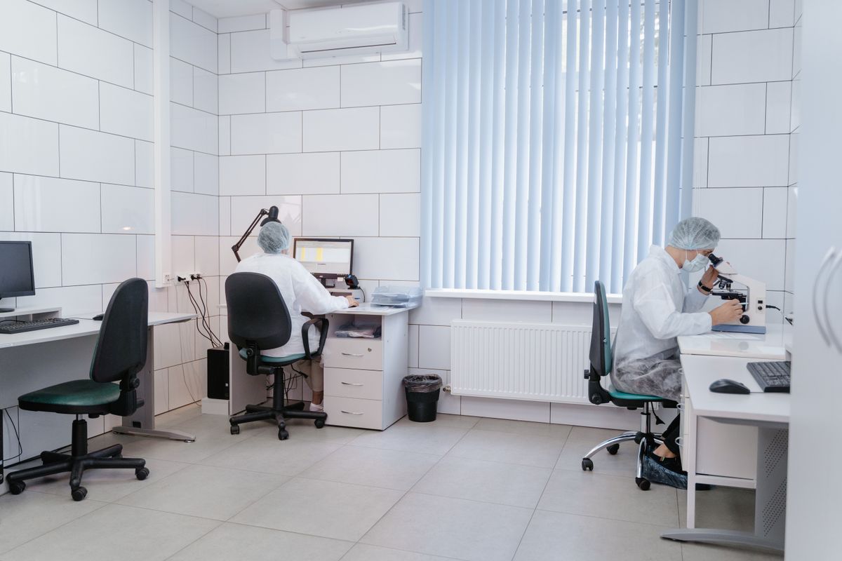 Researchers using scientific equipment in a shared laboratory