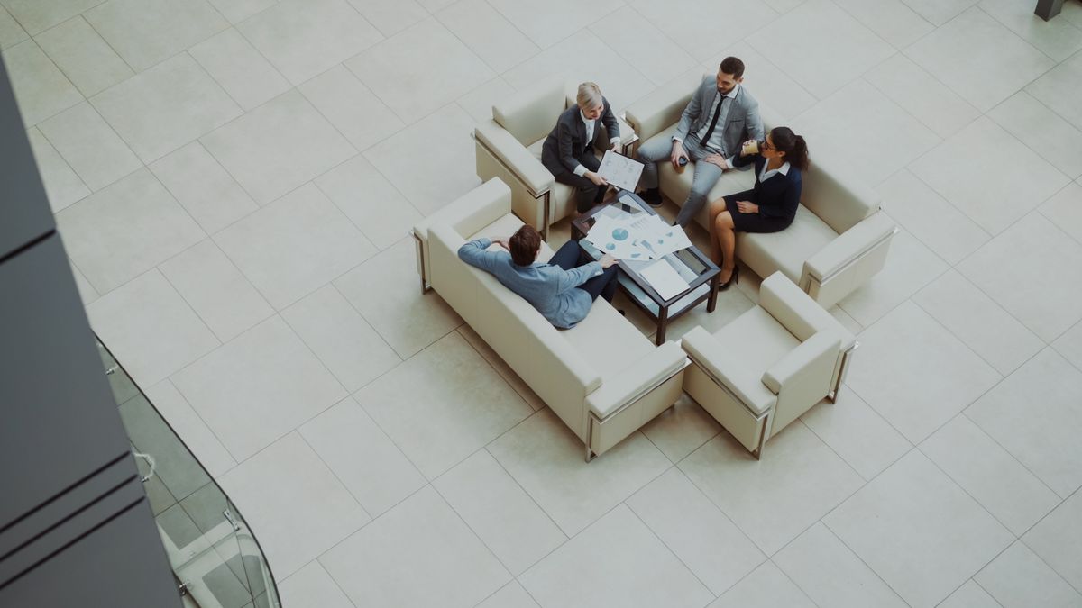 Business team collaborating around a meeting table